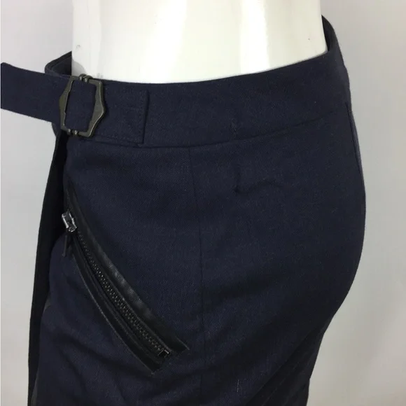 Rag & Bone Wool & Leather Wrap Skirt Navy 2